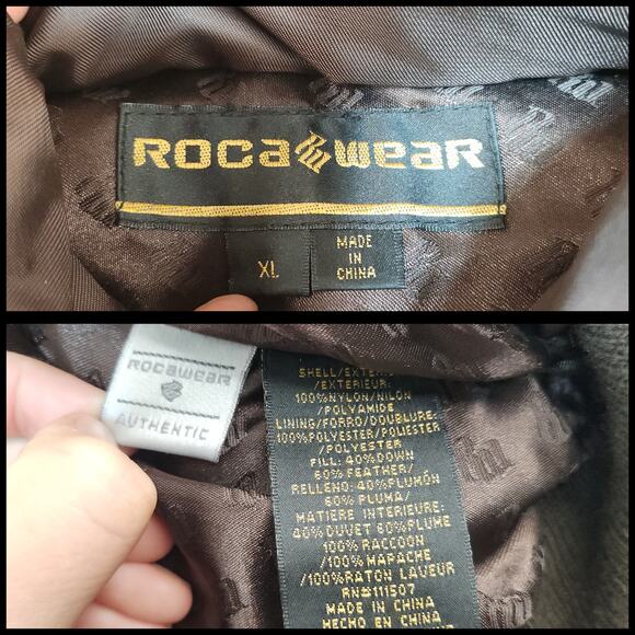 Vintage Y2k Rocawear Jacket Womens XL Down Filled Fur Trim Brown Bomber Brown - Picture 14 of 14